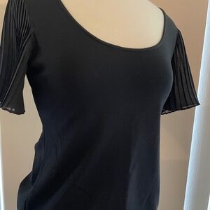 Black cotton top with sheer  pleated sleeves size med